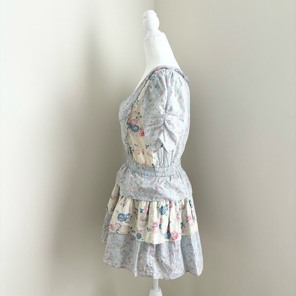 SALE! loveshackfancy - roth dress mini ruffled v-neck puff sleeves print floral - Picture 5 of 9